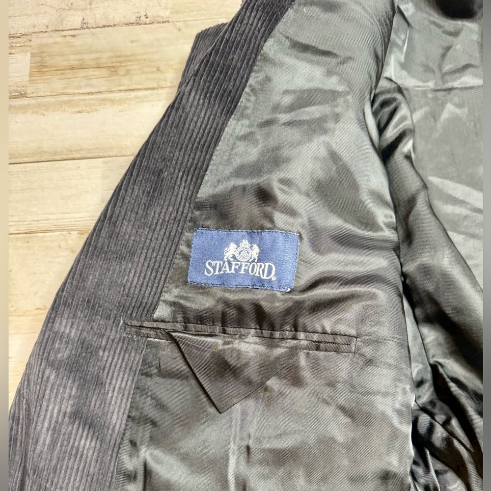 Stafford Blazer Sport Coat Mens 46R Black Corduroy Classic Fit - Picture 10 of 12